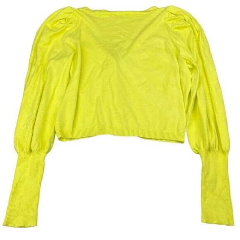 525 America V-Neckline Puffed-Sleeve Ribbed Cropped Cardigan Size Large - Picture 4 of 4